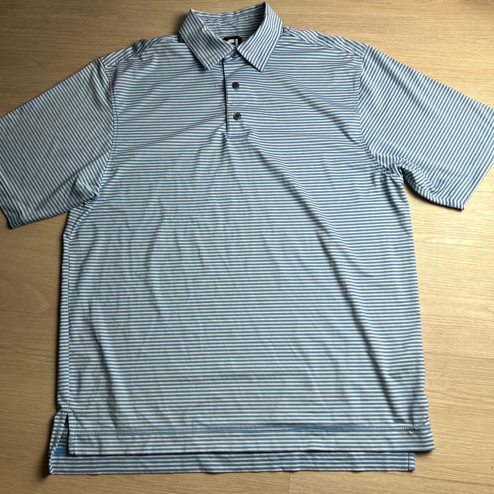 FootJoy Mens Large ProDry Golf Polo Shirt Light Blue White Striped Performance